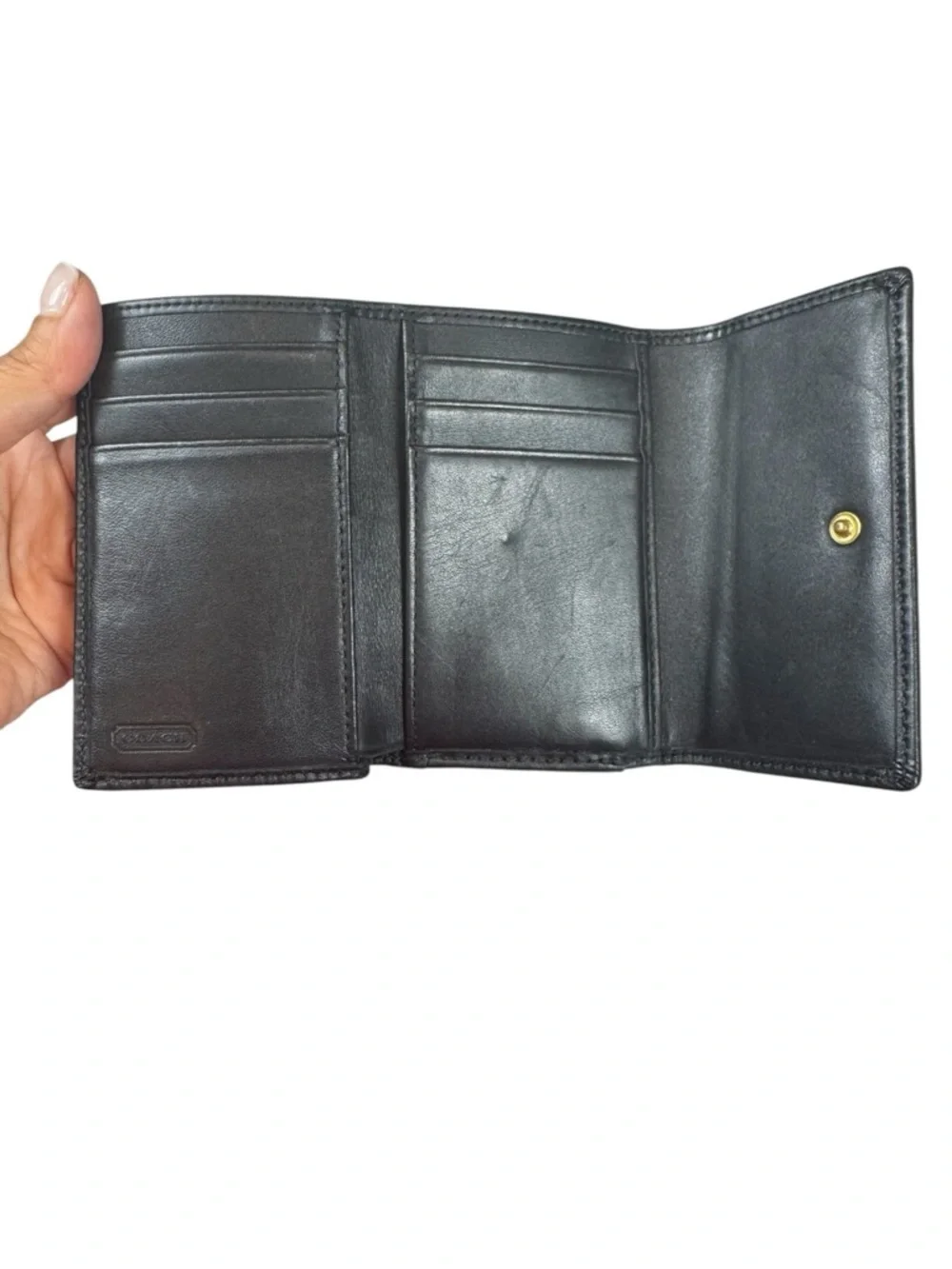 Coach Vintage Black Signature Jacquard Trifold Wallet Leather Monogram Y2K